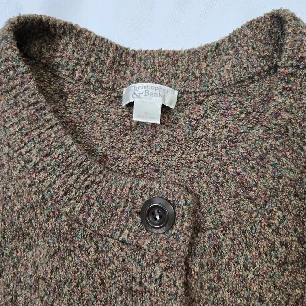 Christopher & Banks Brown Knit Mouline Cropped Sweater Grannycore Cottagecore M - Picture 4 of 12